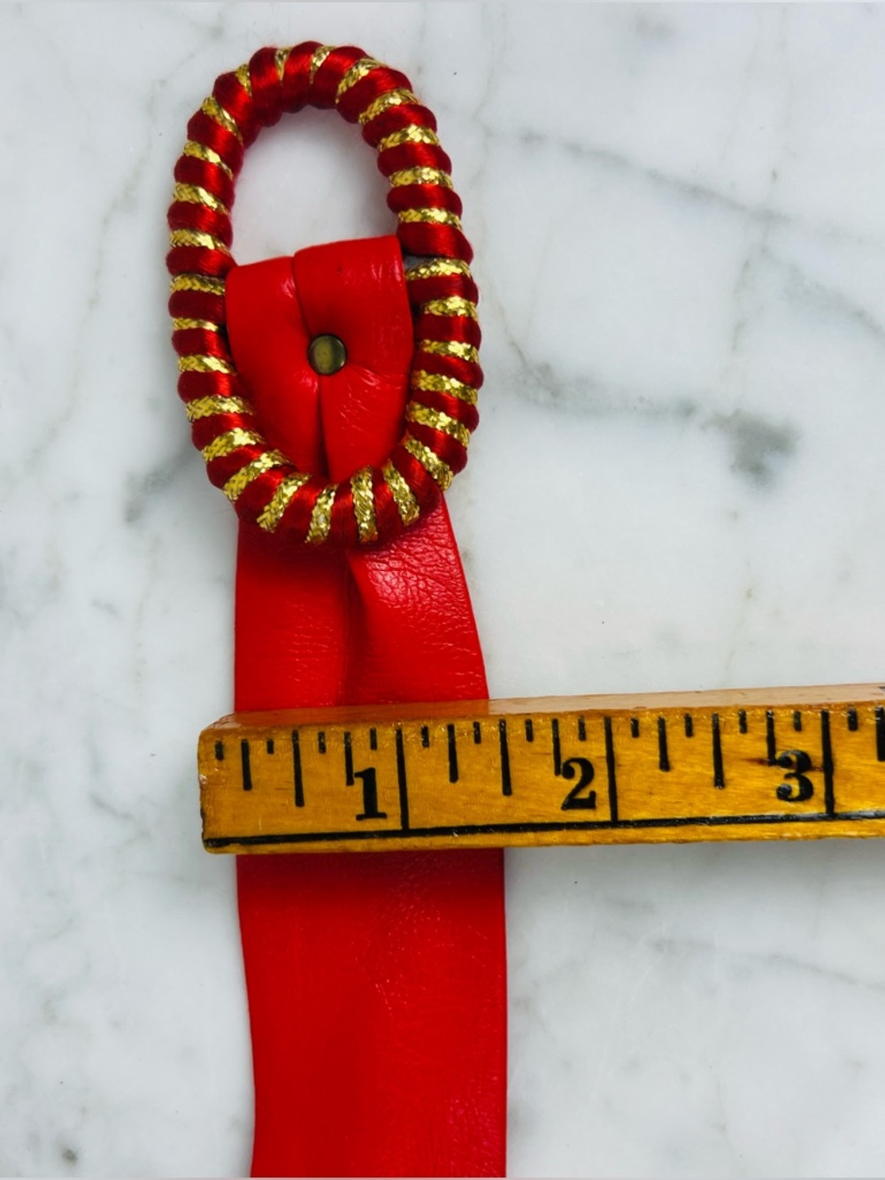 Vintage 1990s Cherry Red Belt – Gold-Tone Rope Buckle – Retro Statement - Picture 5 of 6